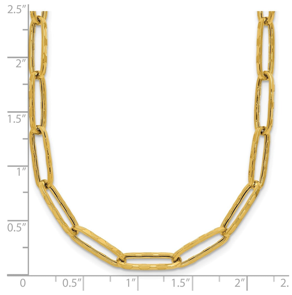 14k Yellow Gold Polished and Dimond-cut Paperclip Link Necklace
