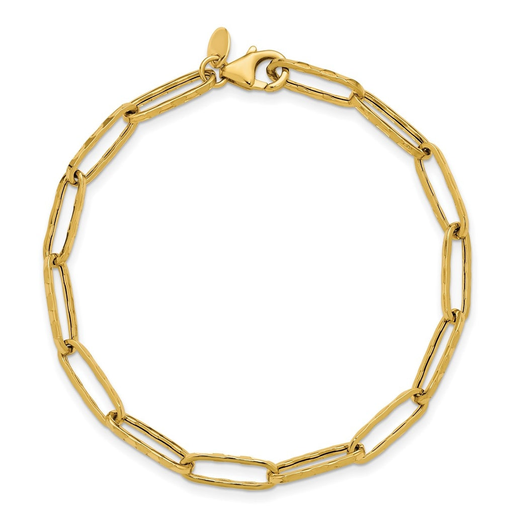 14k Yellow Gold Polished and Dimond-cut Paperclip Link Bracelet