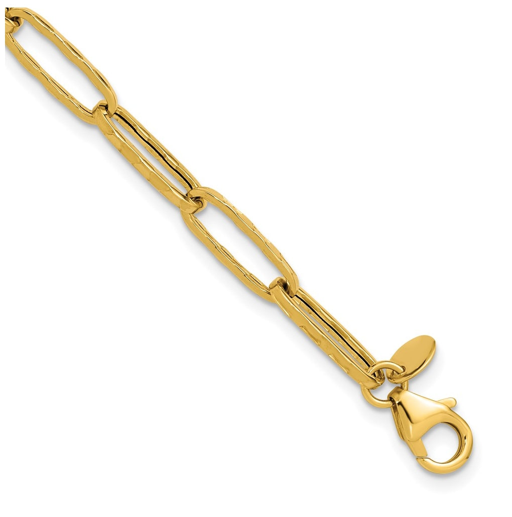 14k Yellow Gold Polished and Dimond-cut Paperclip Link Bracelet
