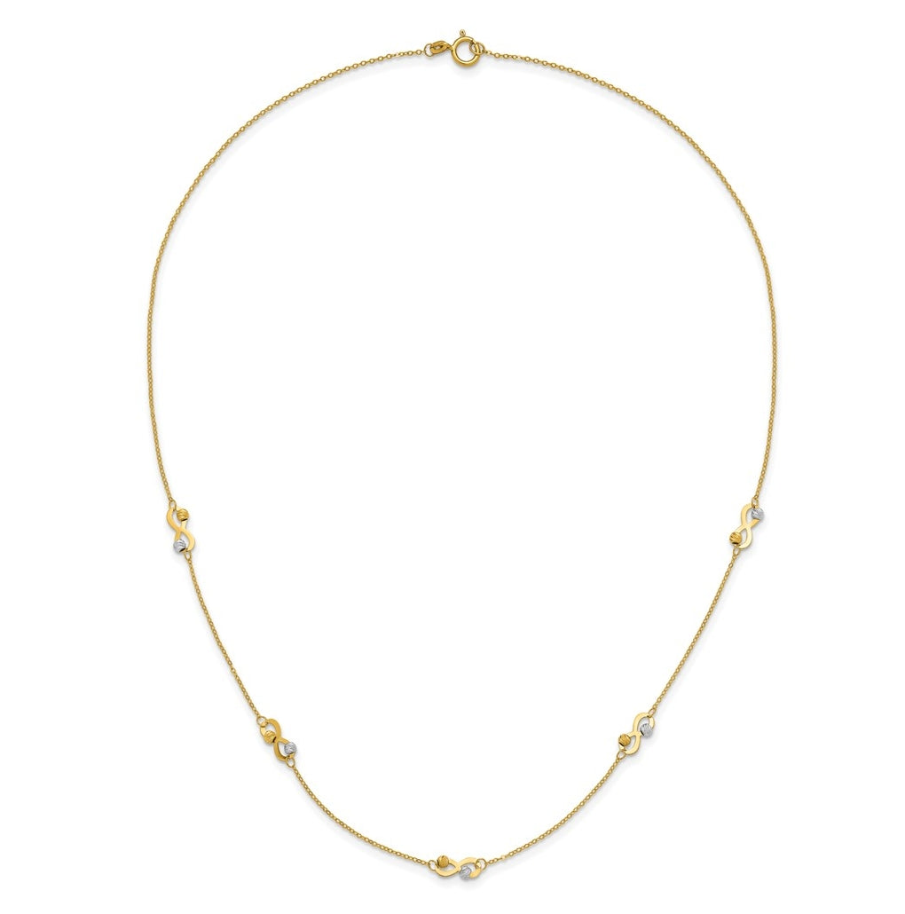 14K Two-tone D/C Beaded Infinity Station Necklace