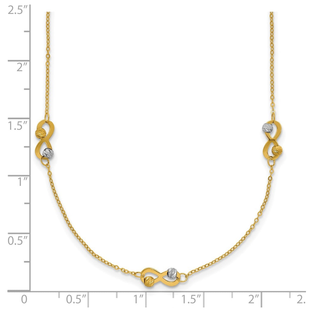 14K Two-tone D/C Beaded Infinity Station Necklace