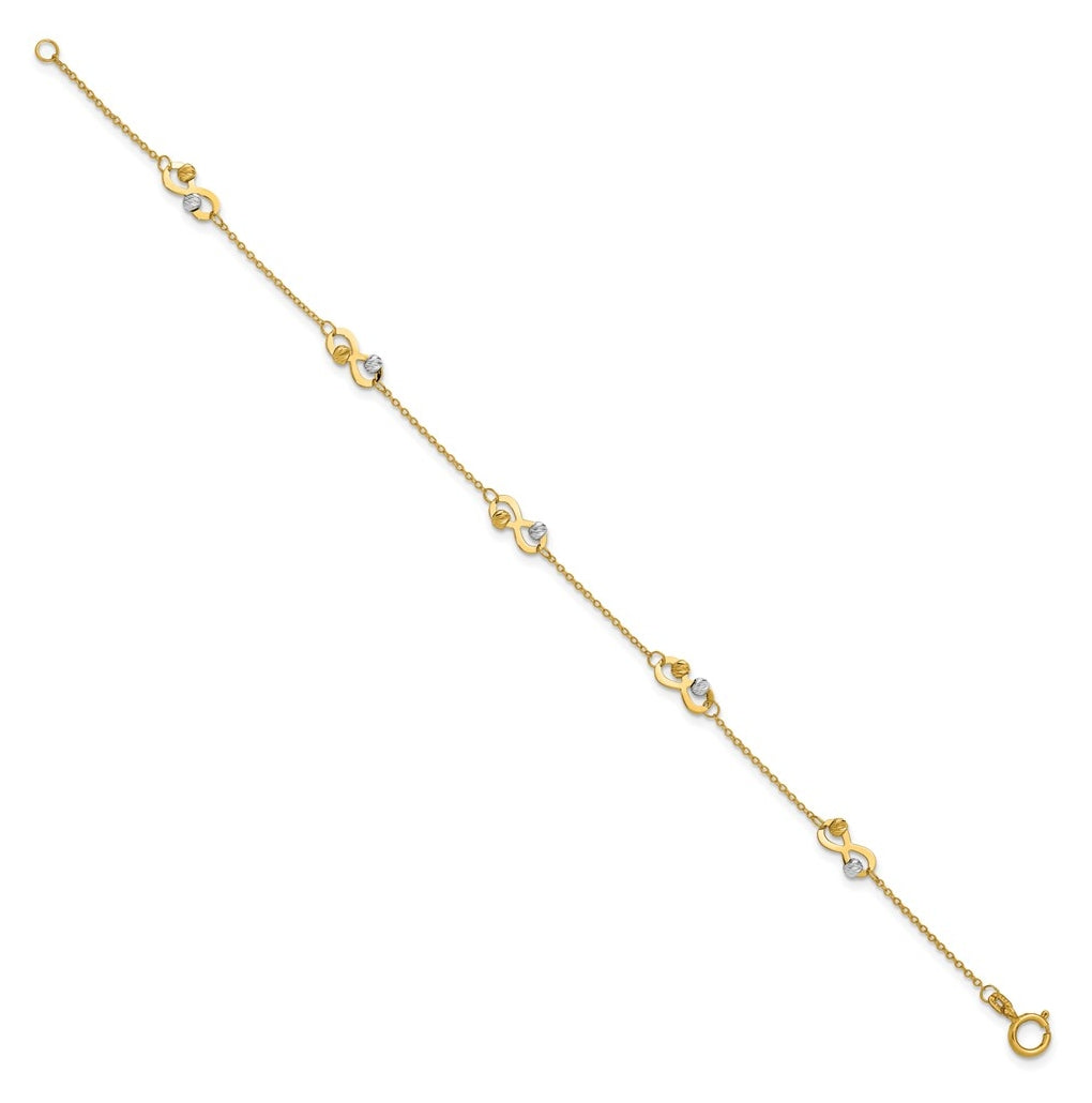 14K Two-tone D/C Beaded Infinity Station Bracelet