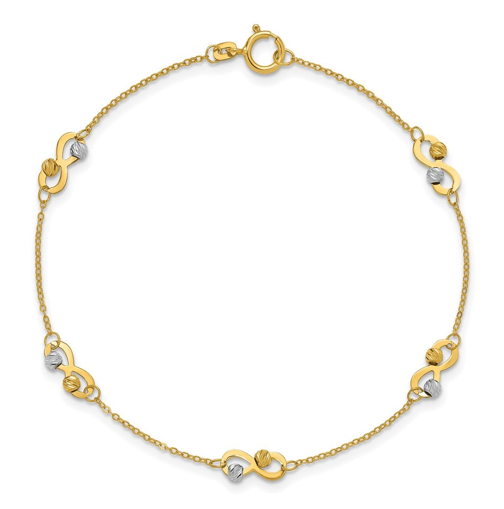 14K Two-tone D/C Beaded Infinity Station Bracelet