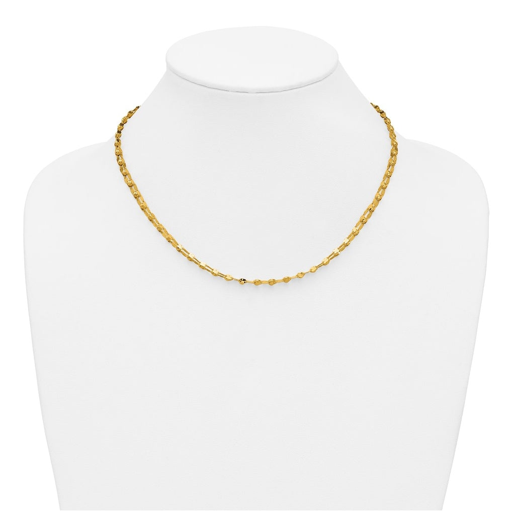 14k Yellow Gold Polished and Diamond-cut Beaded Fancy Necklace