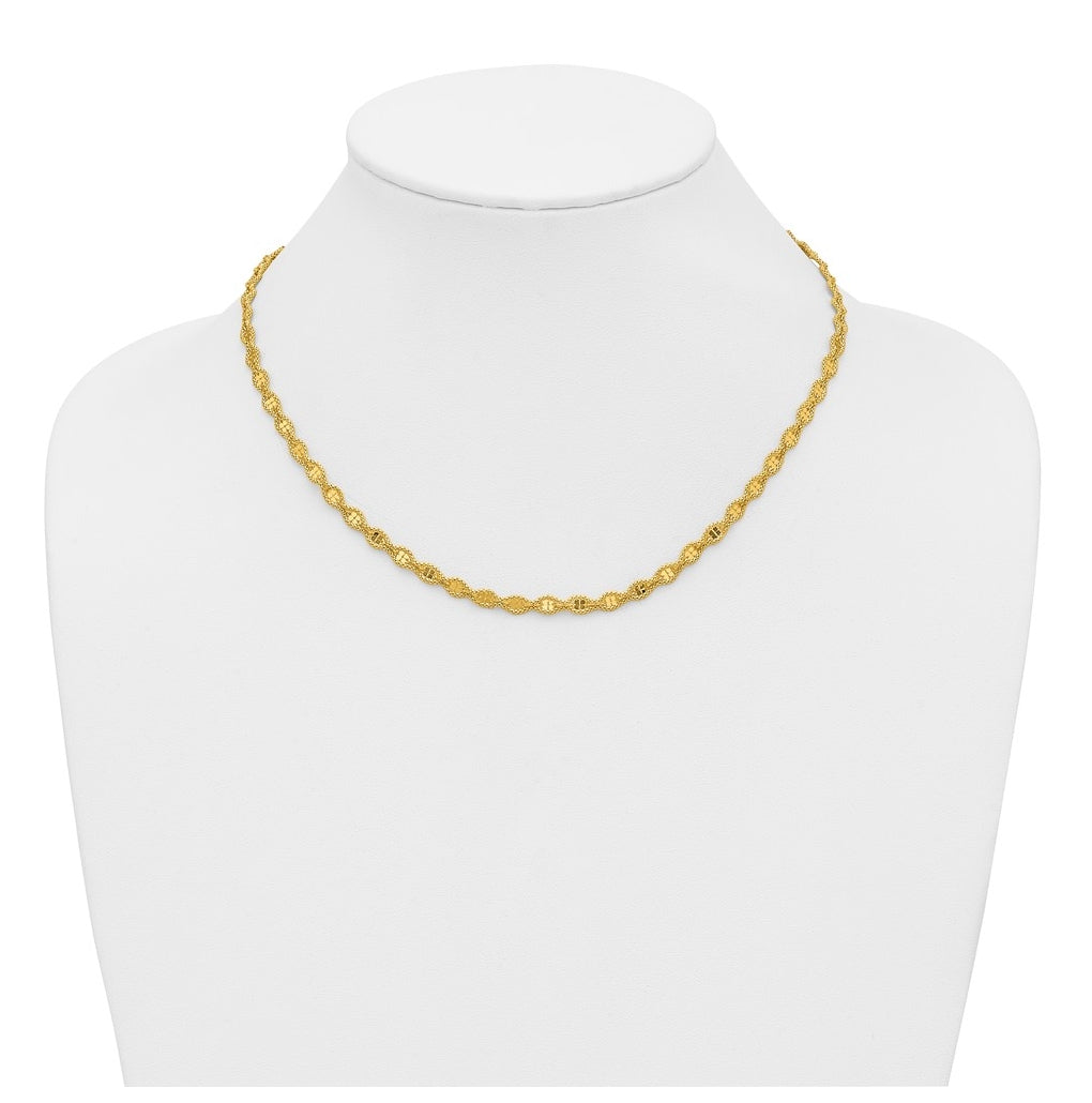 14k Yellow Gold Polished and Diamond-cut Twisted Fancy Necklace