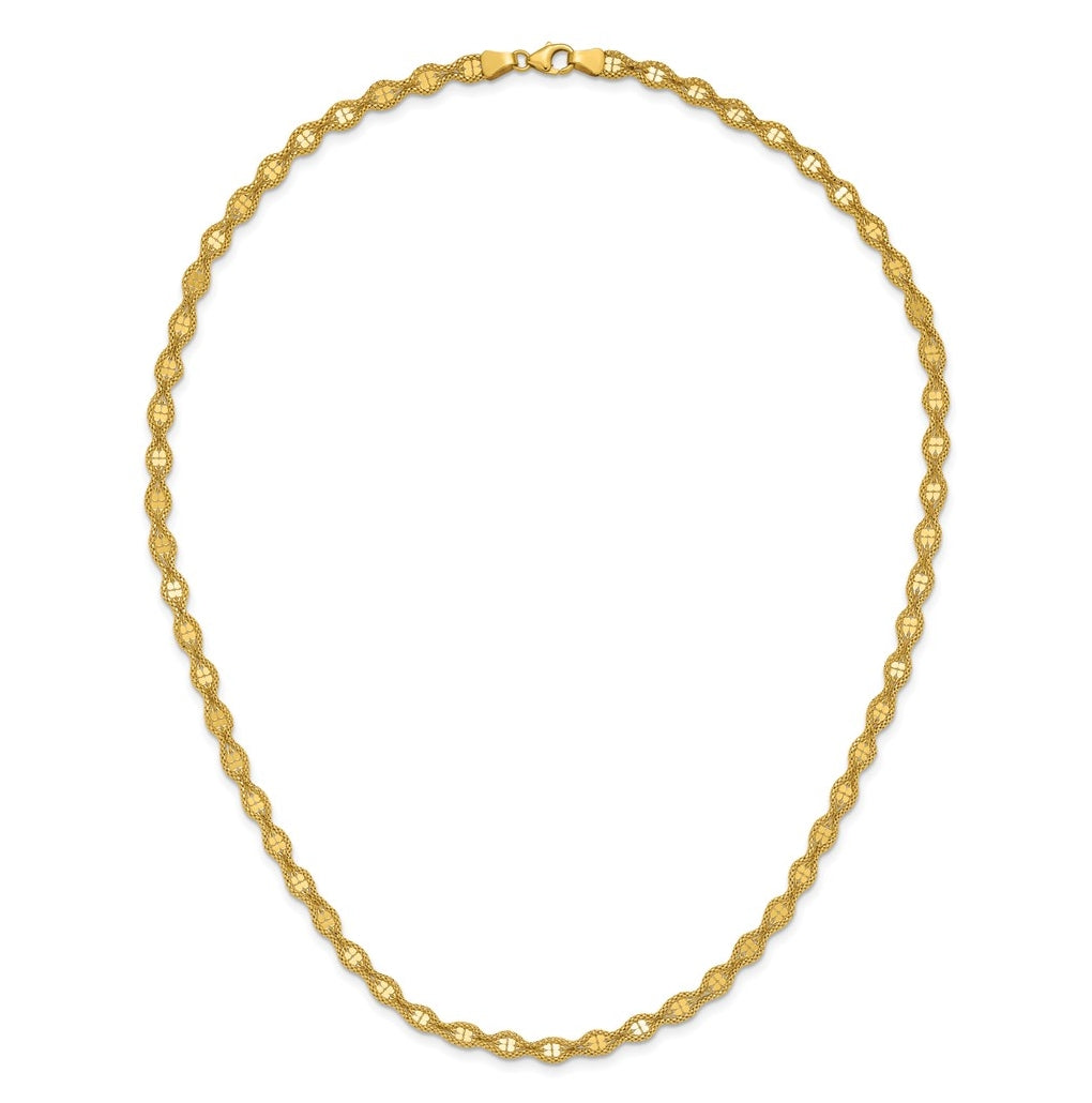 14k Yellow Gold Polished and Diamond-cut Twisted Fancy Necklace