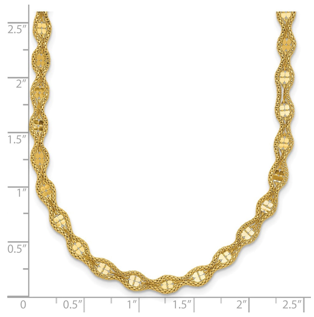 14k Yellow Gold Polished and Diamond-cut Twisted Fancy Necklace