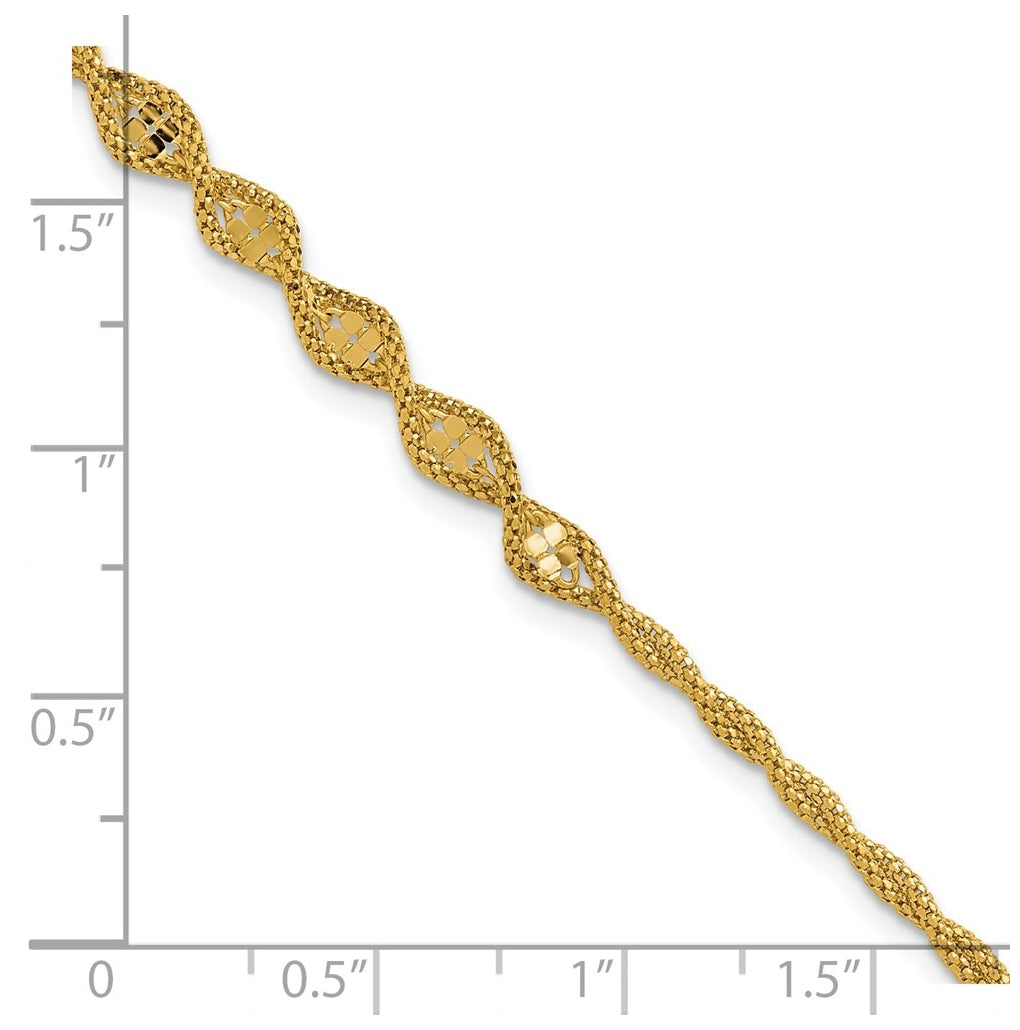 14k Yellow Gold Polished and Diamond-cut Twisted Fancy Bracelet