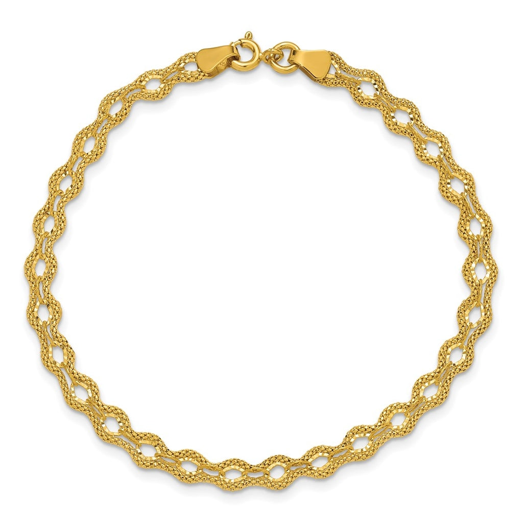 14k Yellow Gold Polished and D/C and Textured Fancy Bracelet