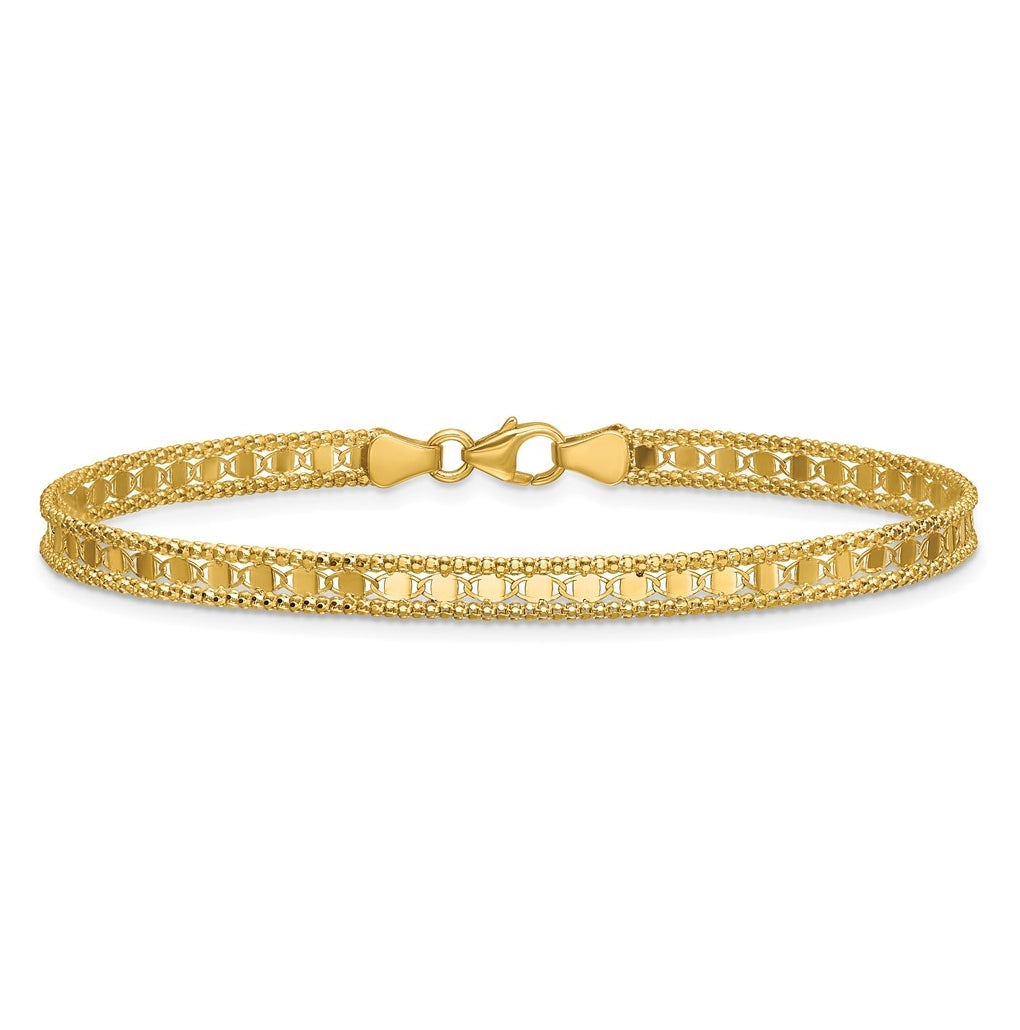 14k Yellow Gold Polished and Textured Fancy Bracelet