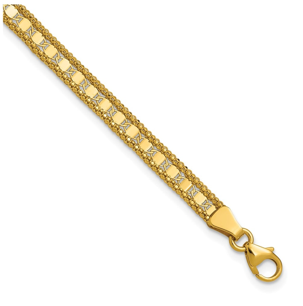 14k Yellow Gold Polished and Textured Fancy Bracelet