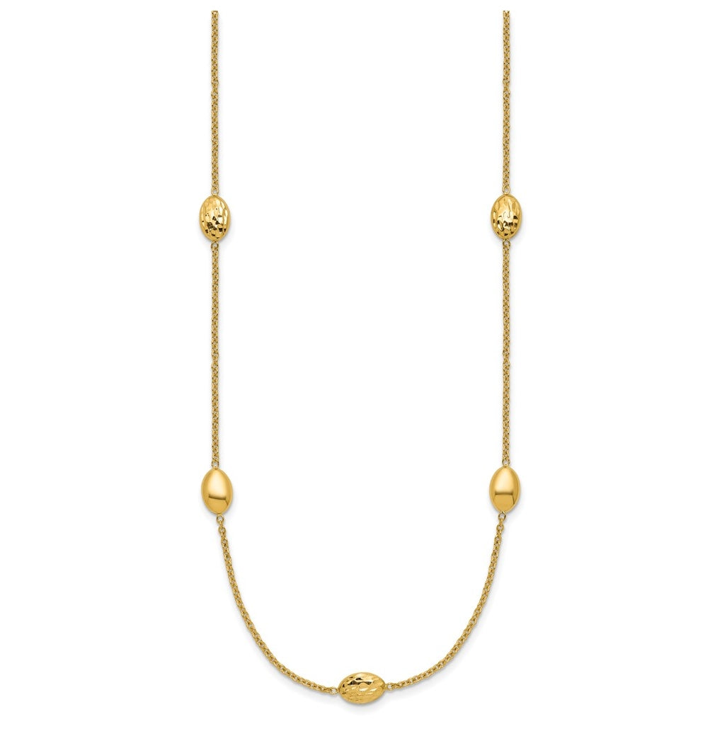 14k Yellow Gold Polished and Dia-cut Oval Station with 2in ext. Necklace