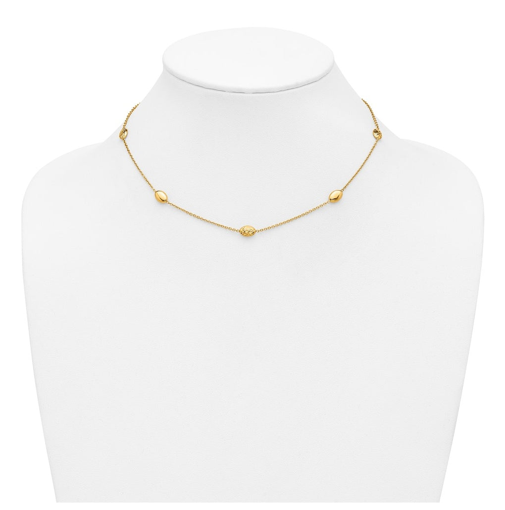 14k Yellow Gold Polished and Dia-cut Oval Station with 2in ext. Necklace