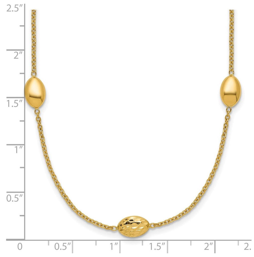 14k Yellow Gold Polished and Dia-cut Oval Station with 2in ext. Necklace
