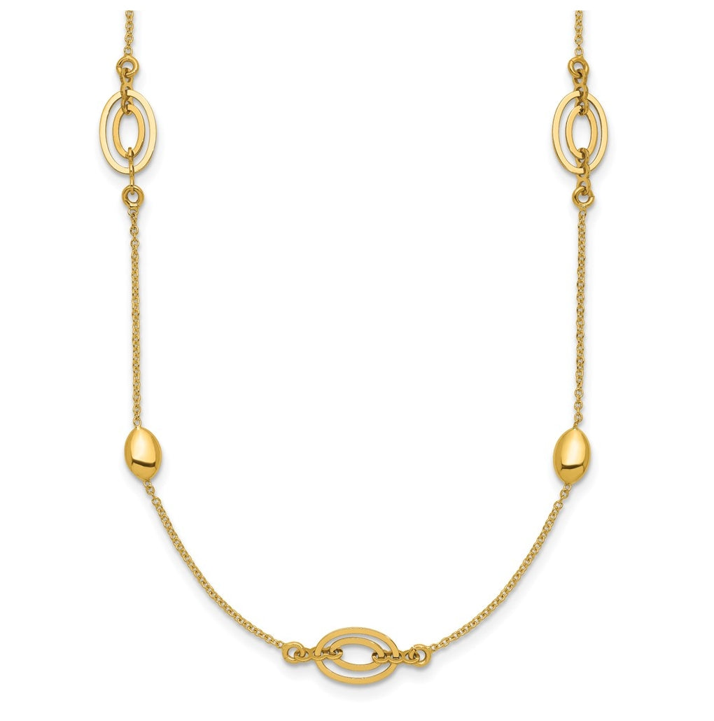 14k Yellow Gold Polished Fancy Oval Station with 2in ext. Necklace