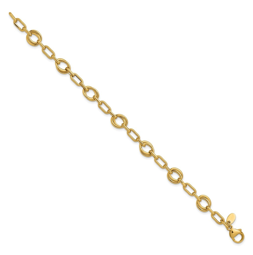 14k Yellow Gold Polished and Textured Fancy Link Bracelet