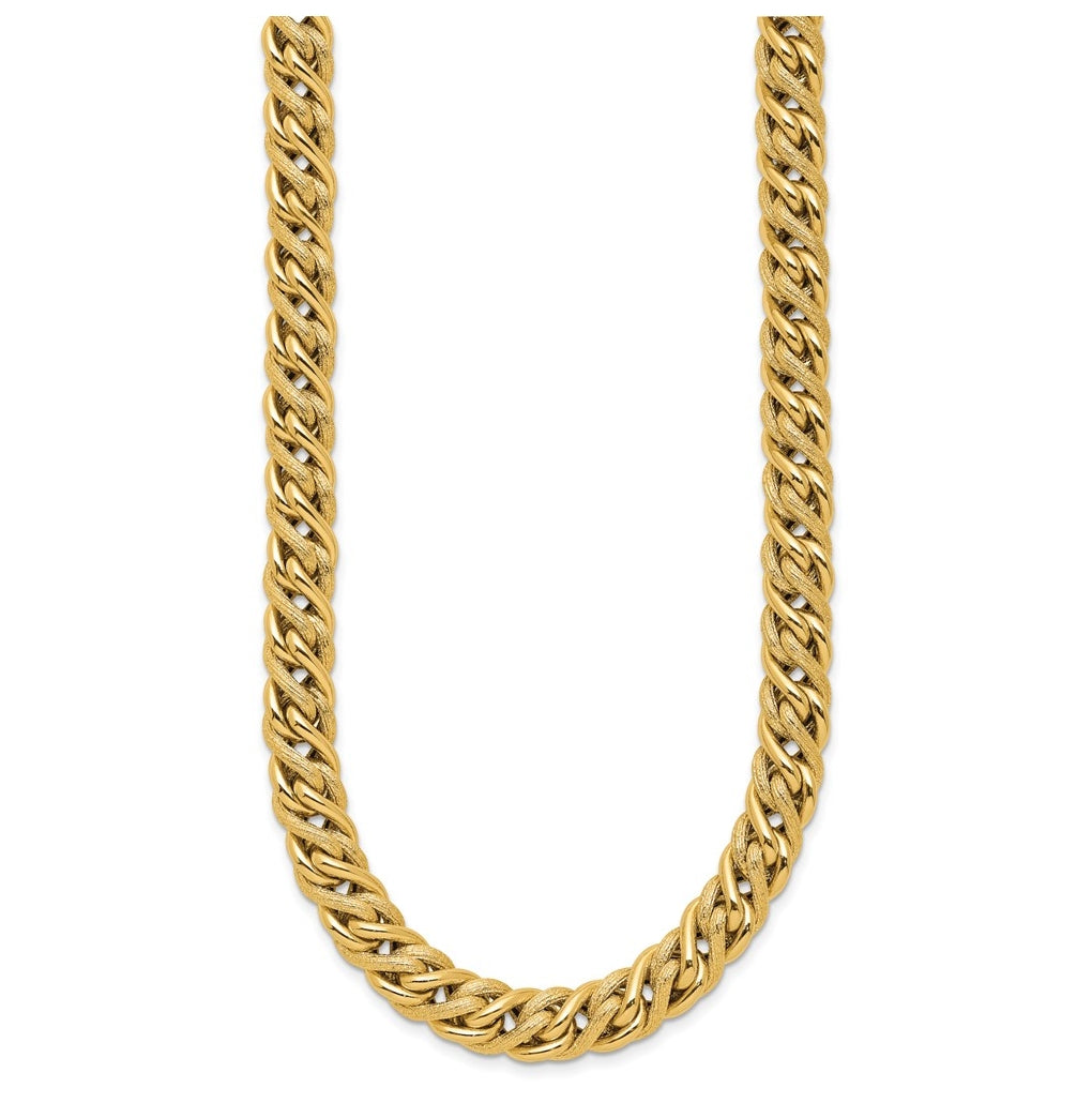 14k Yellow Gold Polished and Textured Fancy Link Necklace