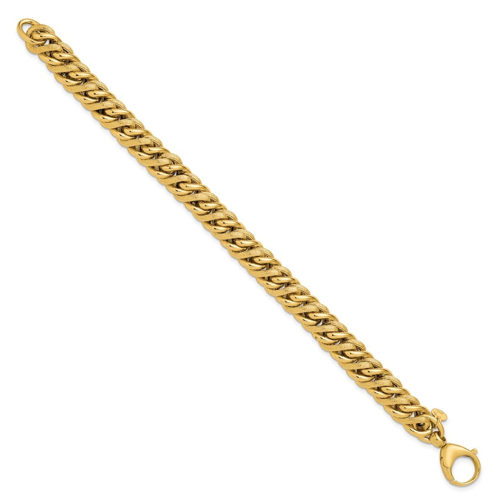 14k Yellow Gold Polished and Textured Fancy Link Bracelet