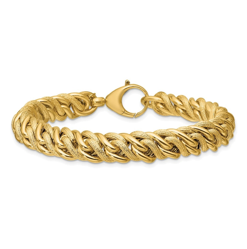 14k Yellow Gold Polished and Textured Fancy Link Bracelet