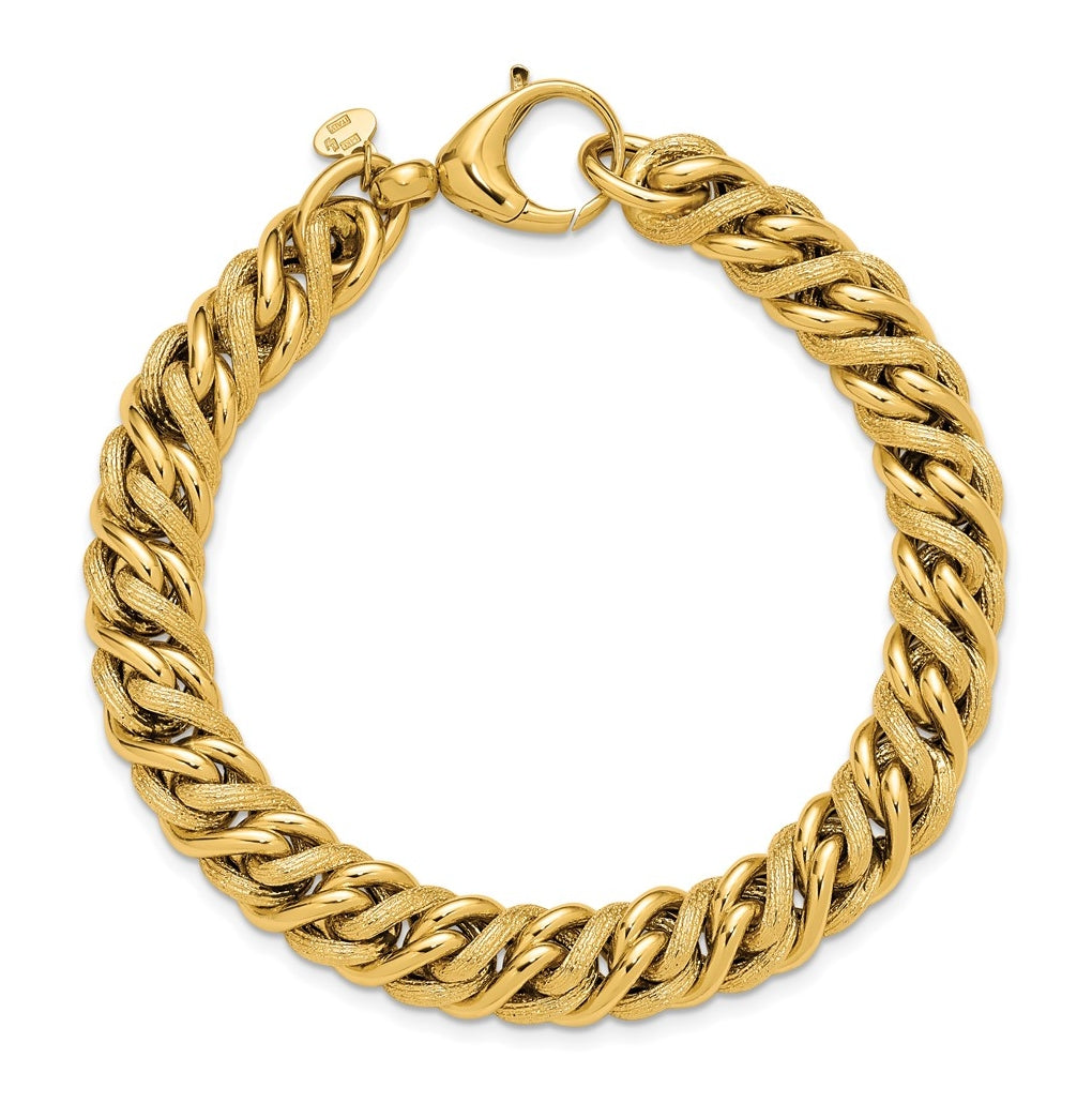 14k Yellow Gold Polished and Textured Fancy Link Bracelet