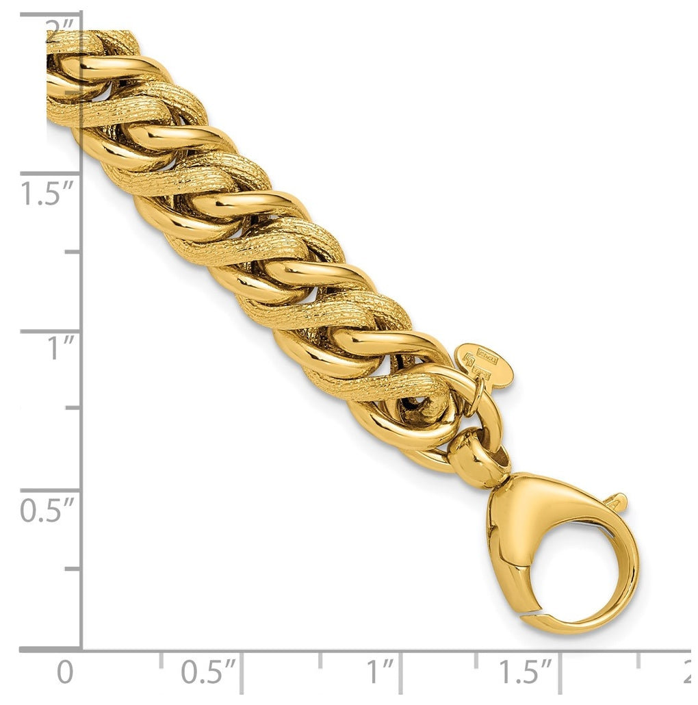 14k Yellow Gold Polished and Textured Fancy Link Bracelet