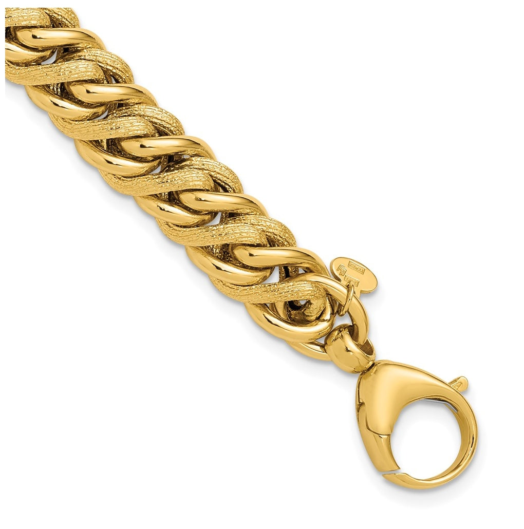 14k Yellow Gold Polished and Textured Fancy Link Bracelet