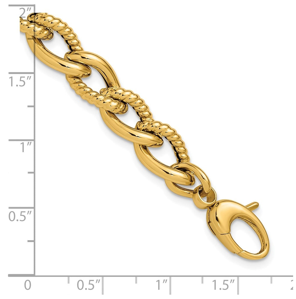 14k Yellow Gold Polished and Textured Fancy Link Bracelet