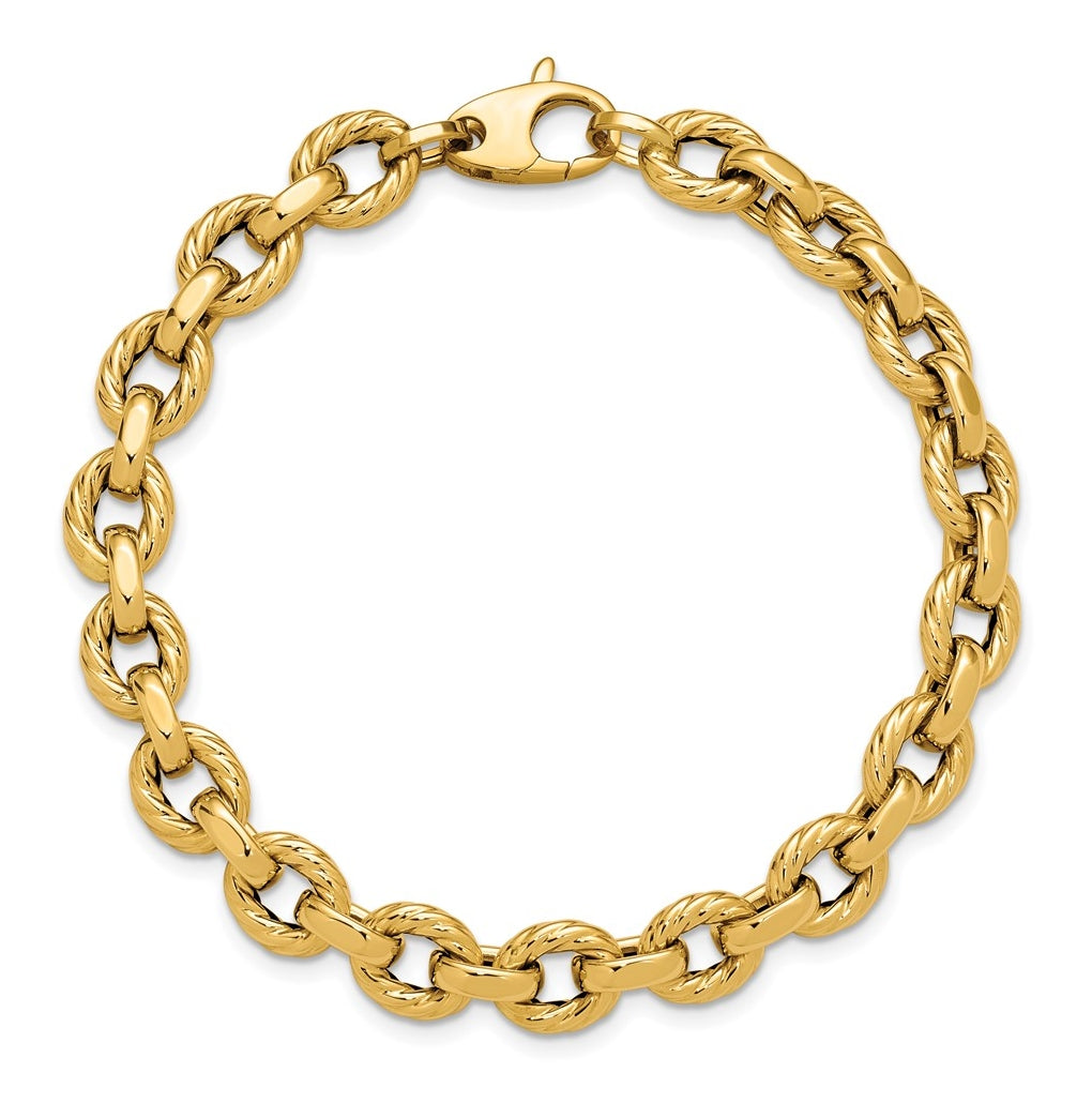 14k Yellow Gold Polished and Twisted Fancy Link Bracelet