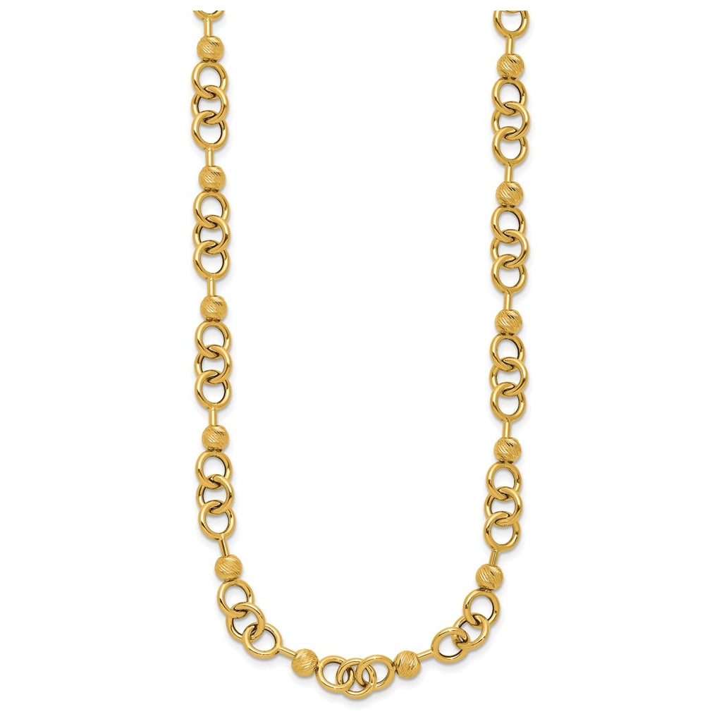 14k Yellow Gold Polished and Circles with D/C Beads Fancy Necklace