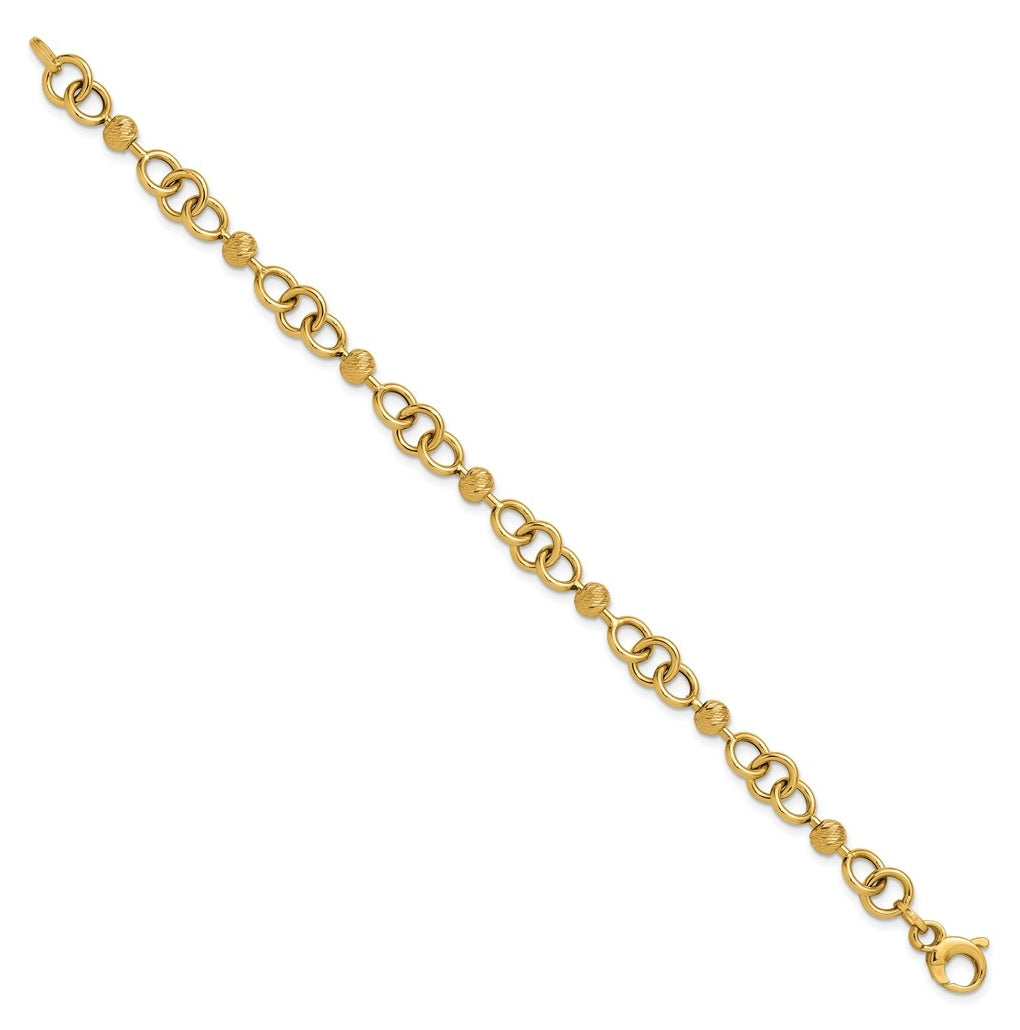 14k Yellow Gold Polished and Circles with D/C Beads Fancy Bracelet