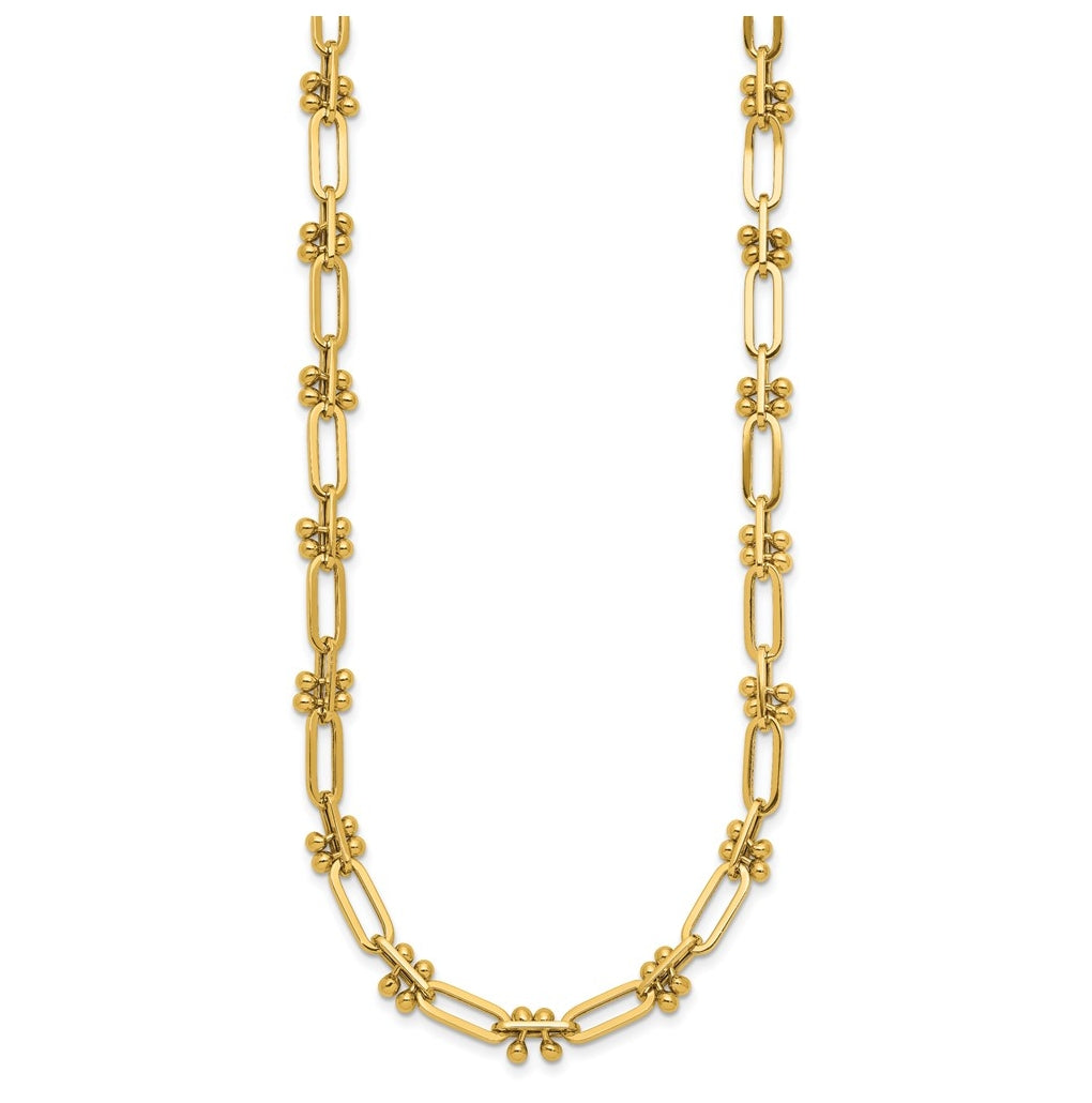 14k Yellow Gold Polished Paperclip and Beaded Fancy Necklace