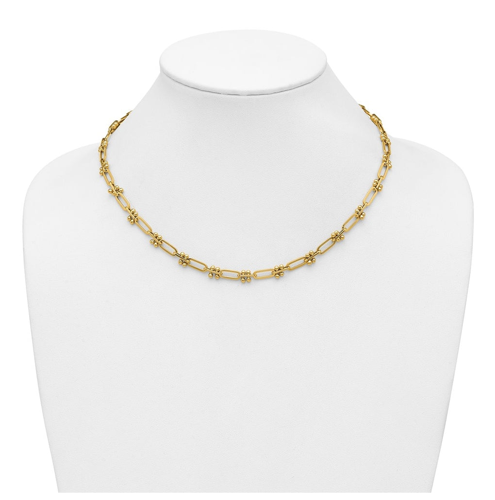 14k Yellow Gold Polished Paperclip and Beaded Fancy Necklace