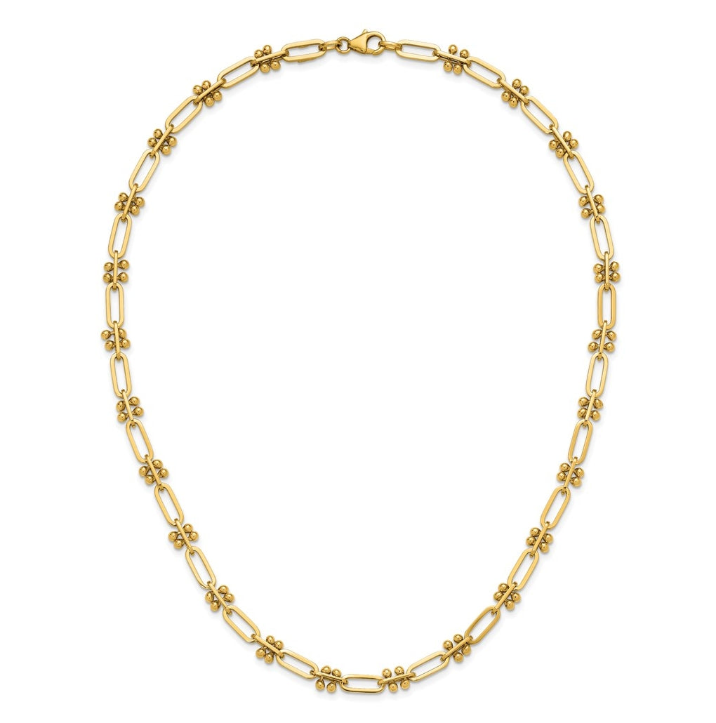 14k Yellow Gold Polished Paperclip and Beaded Fancy Necklace