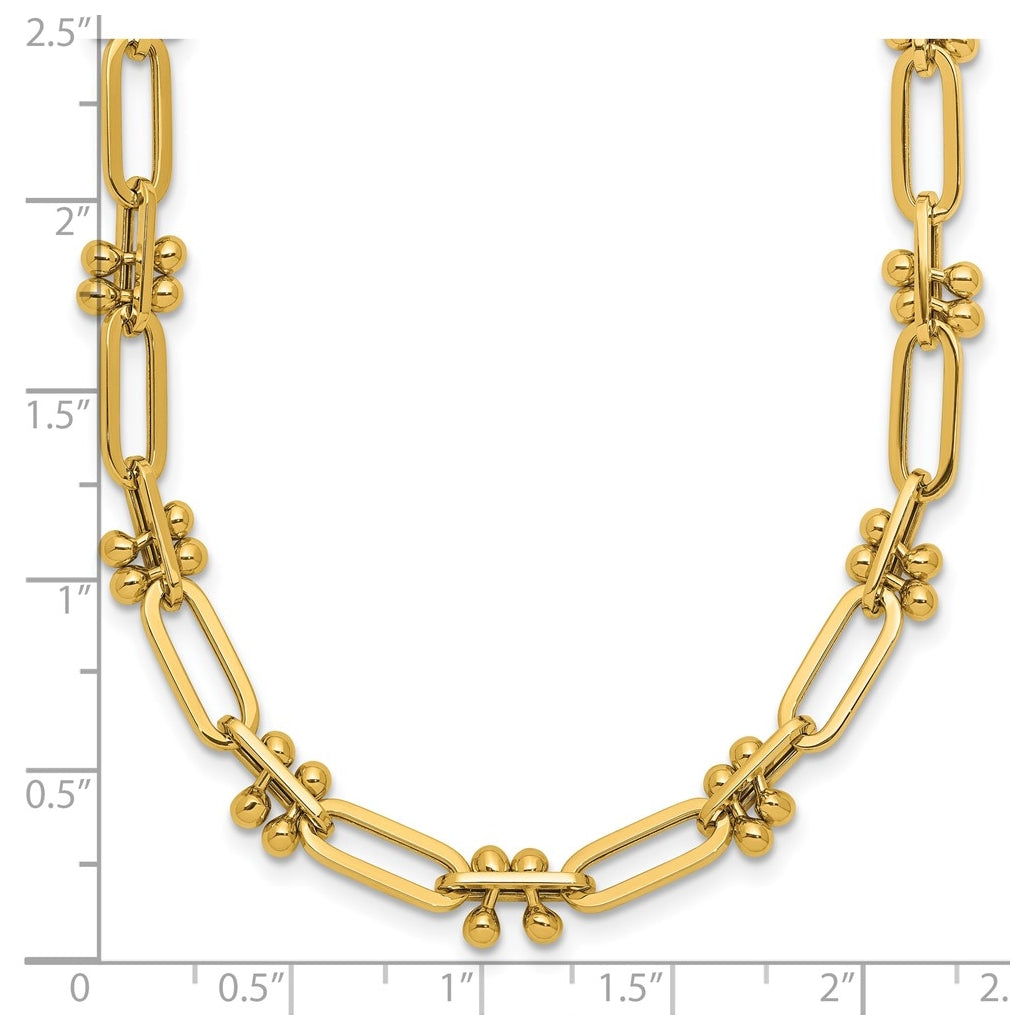 14k Yellow Gold Polished Paperclip and Beaded Fancy Necklace
