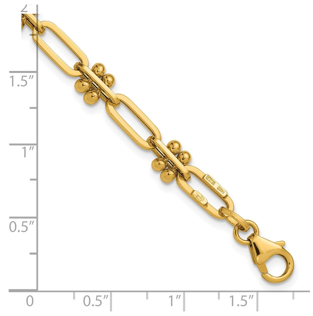14k Yellow Gold Polished and Beaded Fancy Paperclip Bracelet