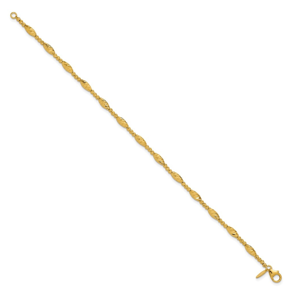 14k Yellow Gold Polished and Diamond-cut Beaded Fancy Bracelet