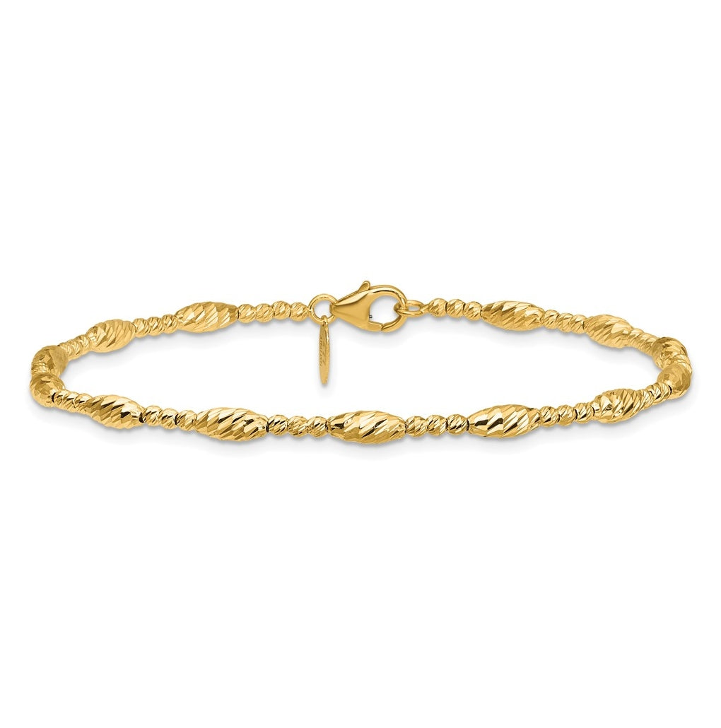 14k Yellow Gold Polished and Diamond-cut Beaded Fancy Bracelet