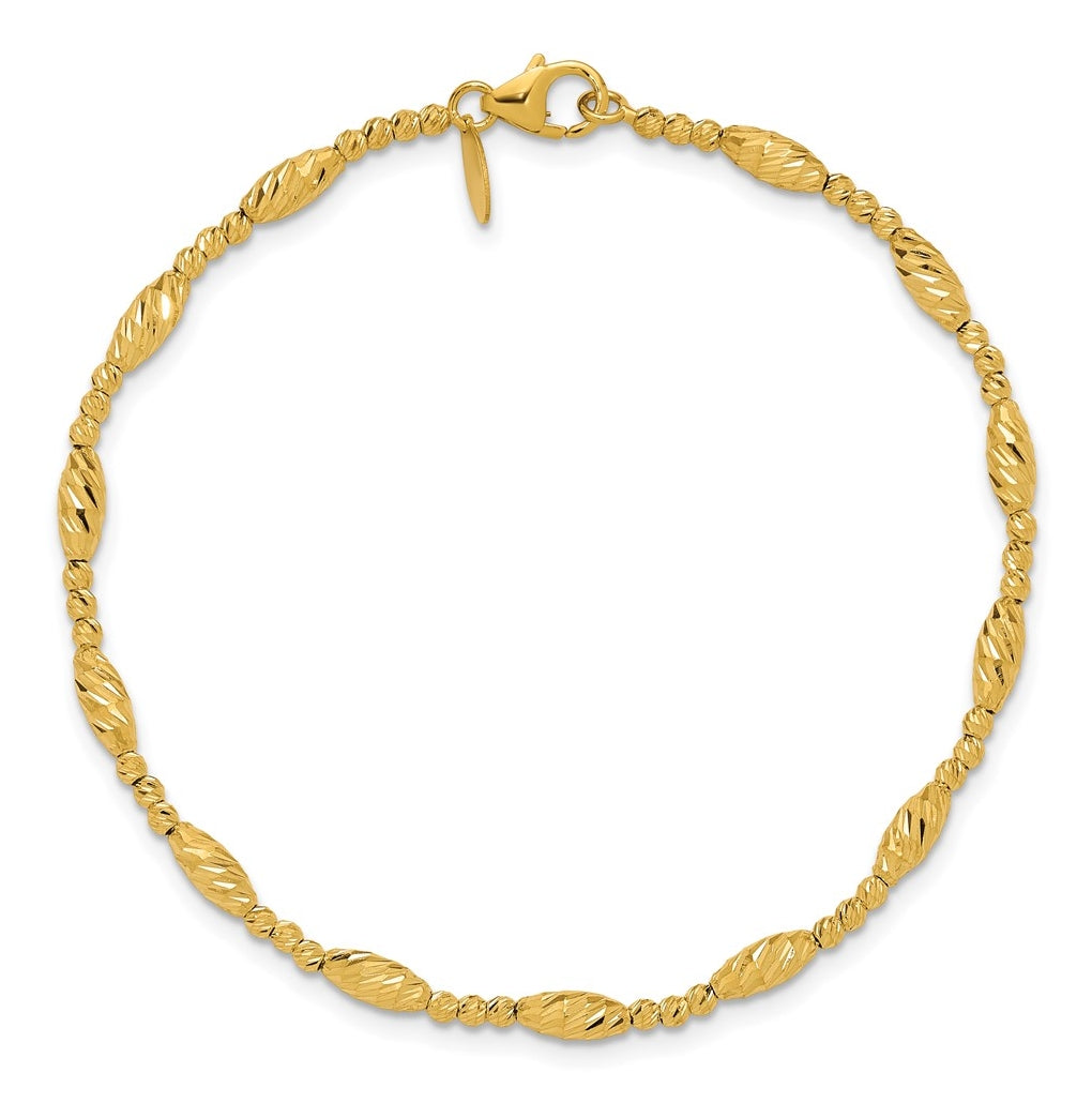 14k Yellow Gold Polished and Diamond-cut Beaded Fancy Bracelet