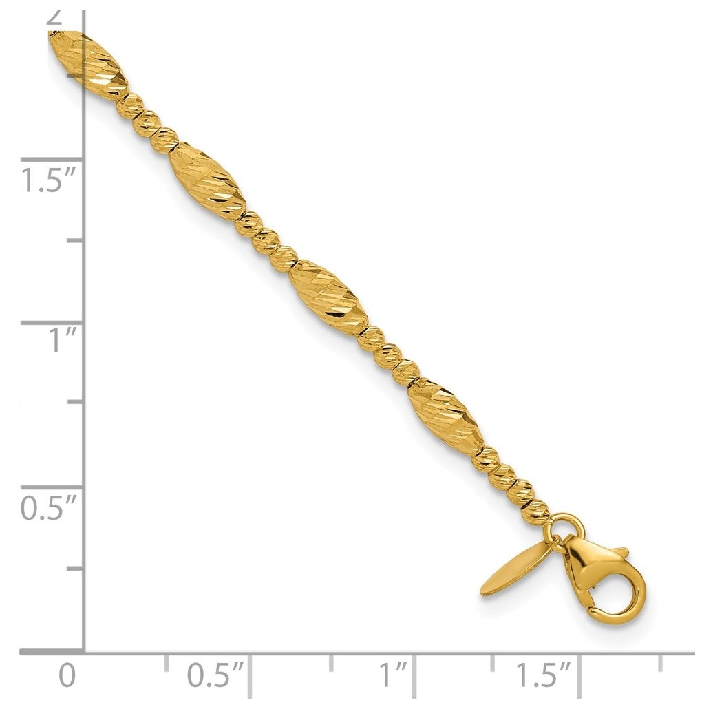 14k Yellow Gold Polished and Diamond-cut Beaded Fancy Bracelet