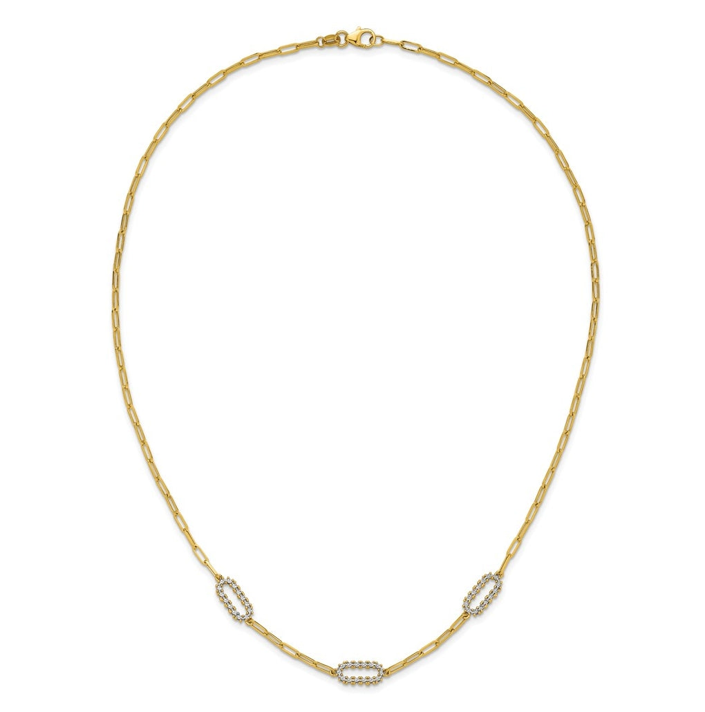 14k Yellow Gold w/White Rhodium Polished and Dia-cut Paperclip Fancy Necklace