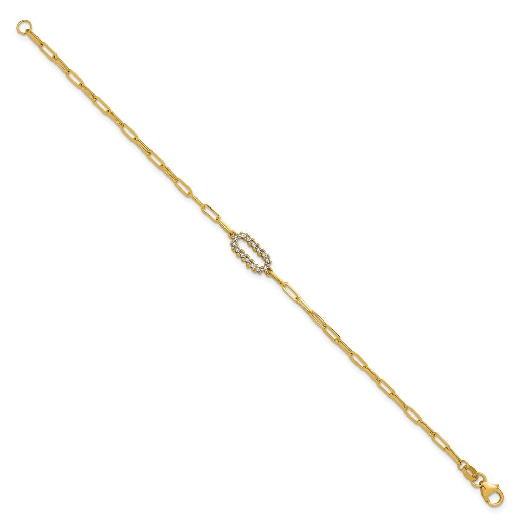 14k Yellow Gold w/White Rhodium Polished Paperclip Fancy Bracelet