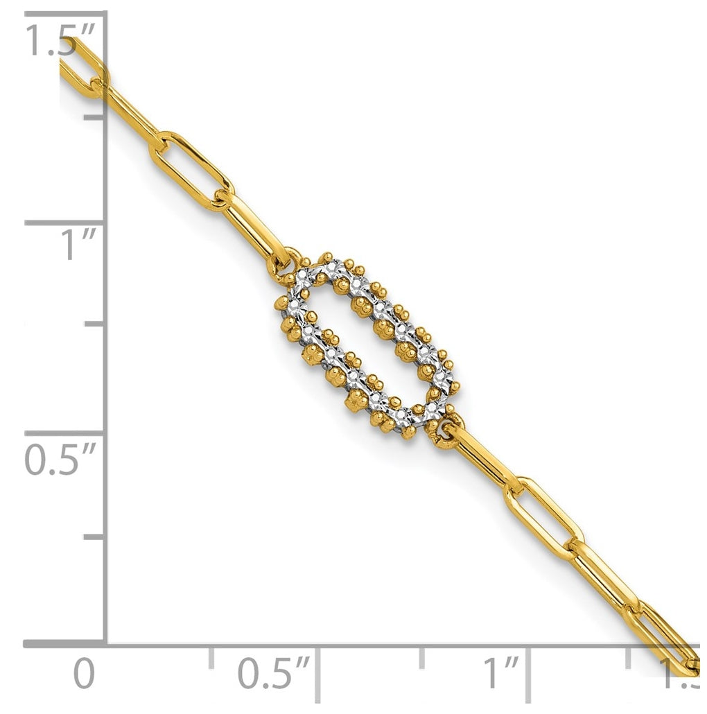 14k Yellow Gold w/White Rhodium Polished Paperclip Fancy Bracelet