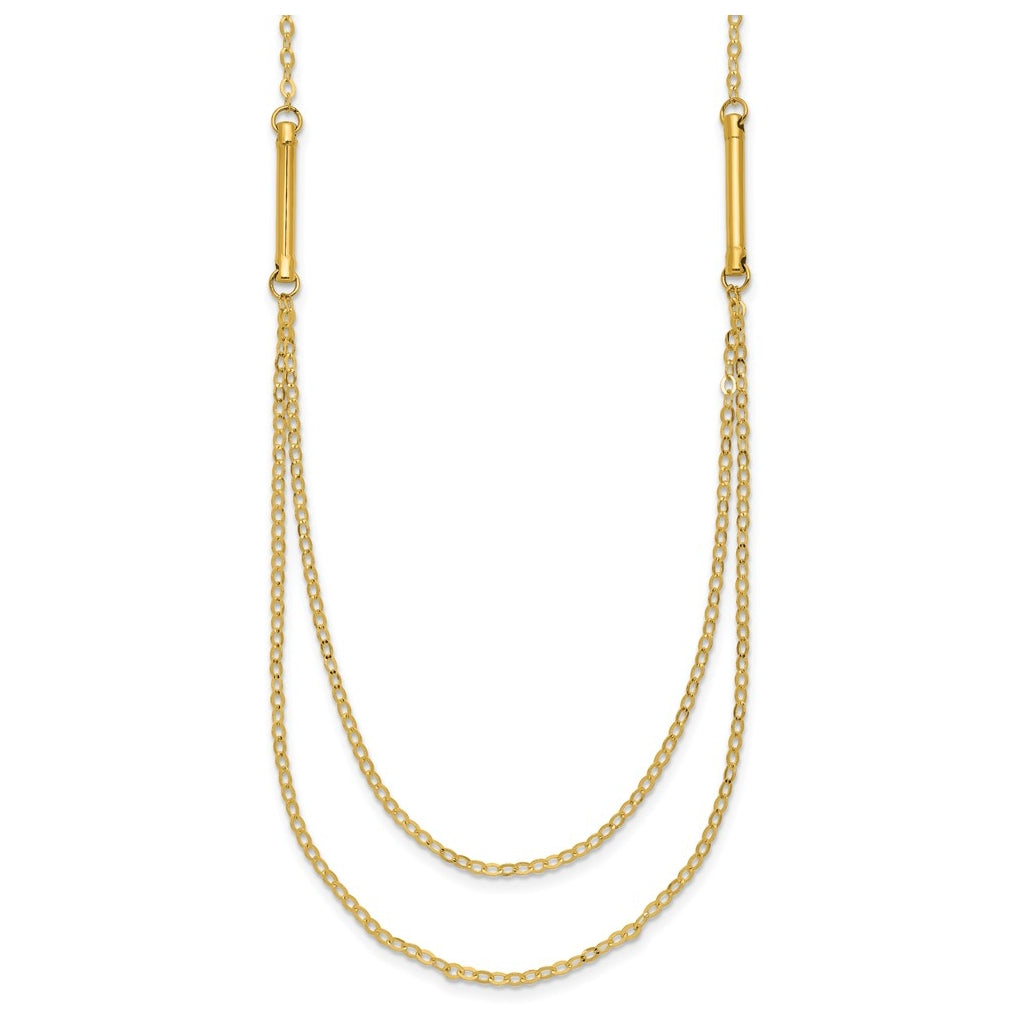 14k Yellow Gold Polished Double Layer Fancy Necklace