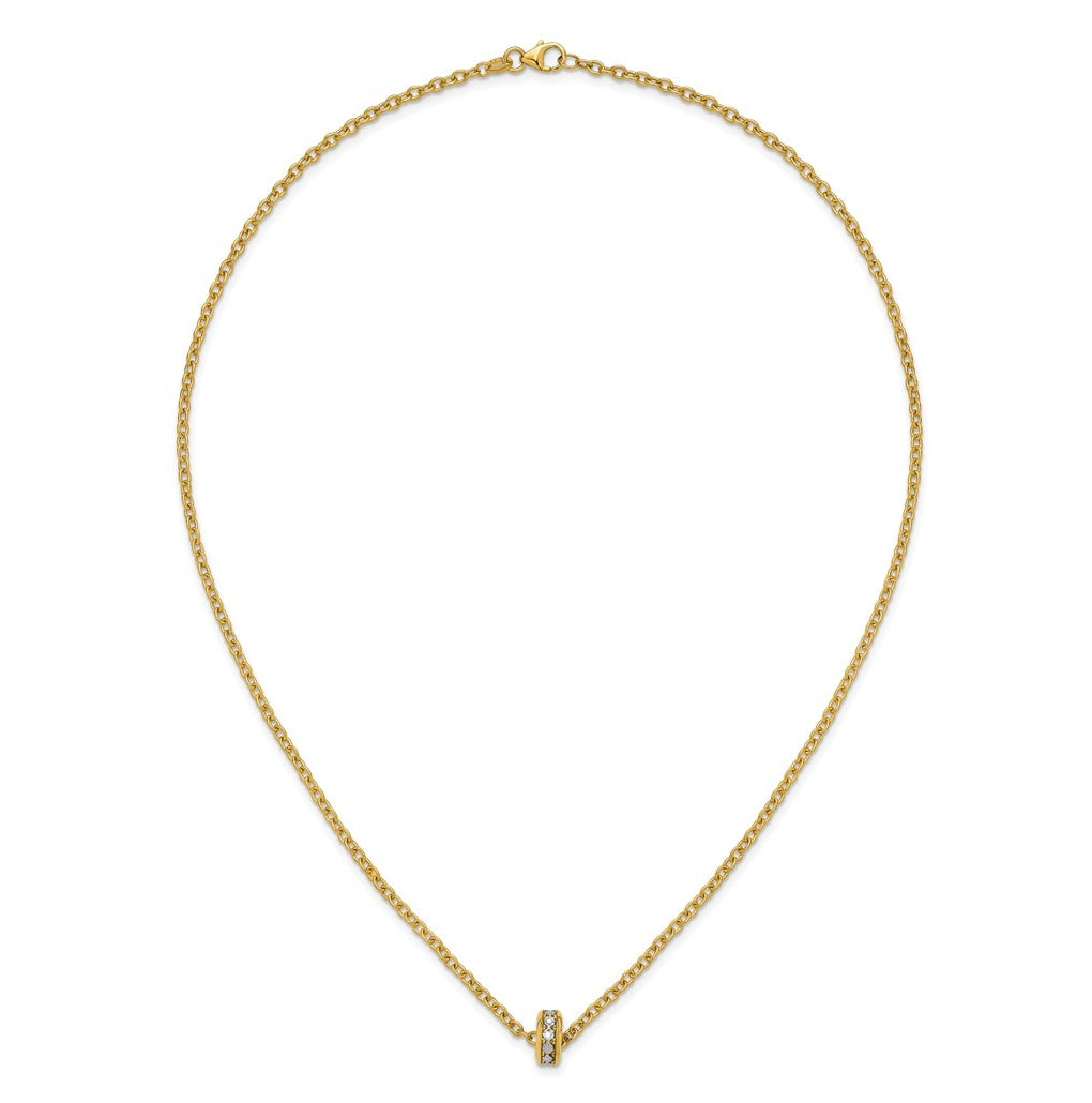 14k Yellow Gold w/White Rhodium Polished Circle Pendant Necklace