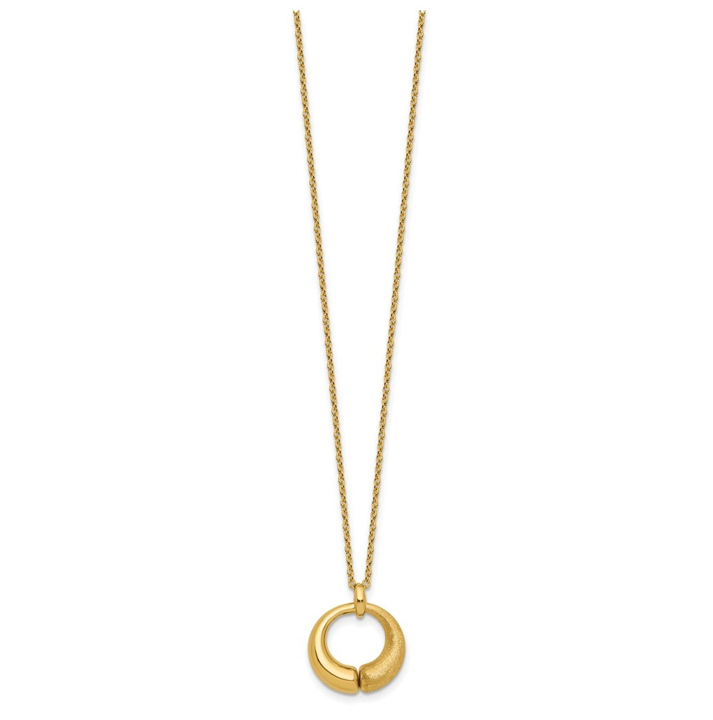 14k Yellow Gold Polished and Brushed Circle Pendant w/2in Ext. Necklace