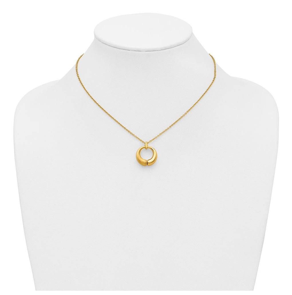 14k Yellow Gold Polished and Brushed Circle Pendant w/2in Ext. Necklace