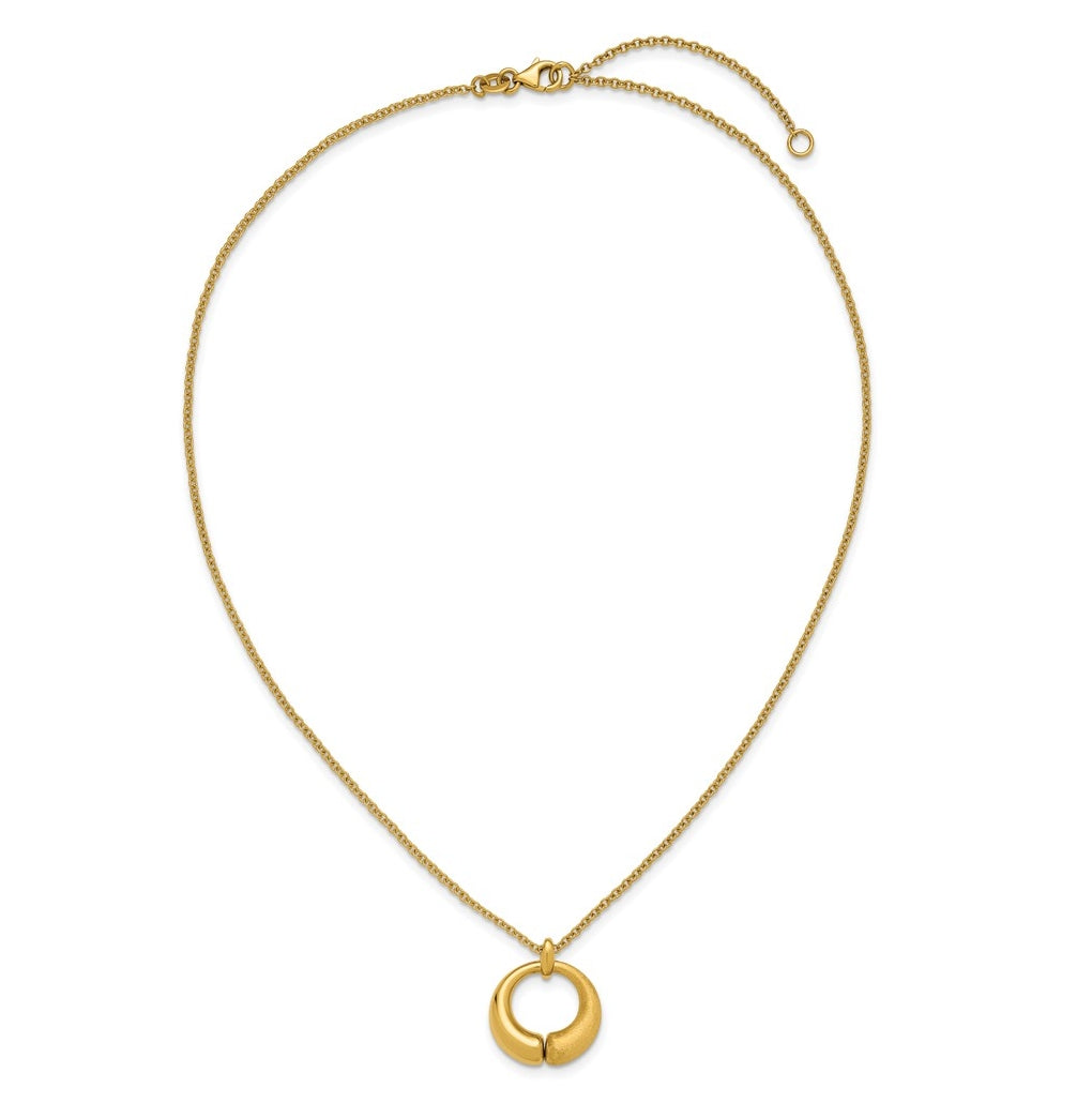 14k Yellow Gold Polished and Brushed Circle Pendant w/2in Ext. Necklace