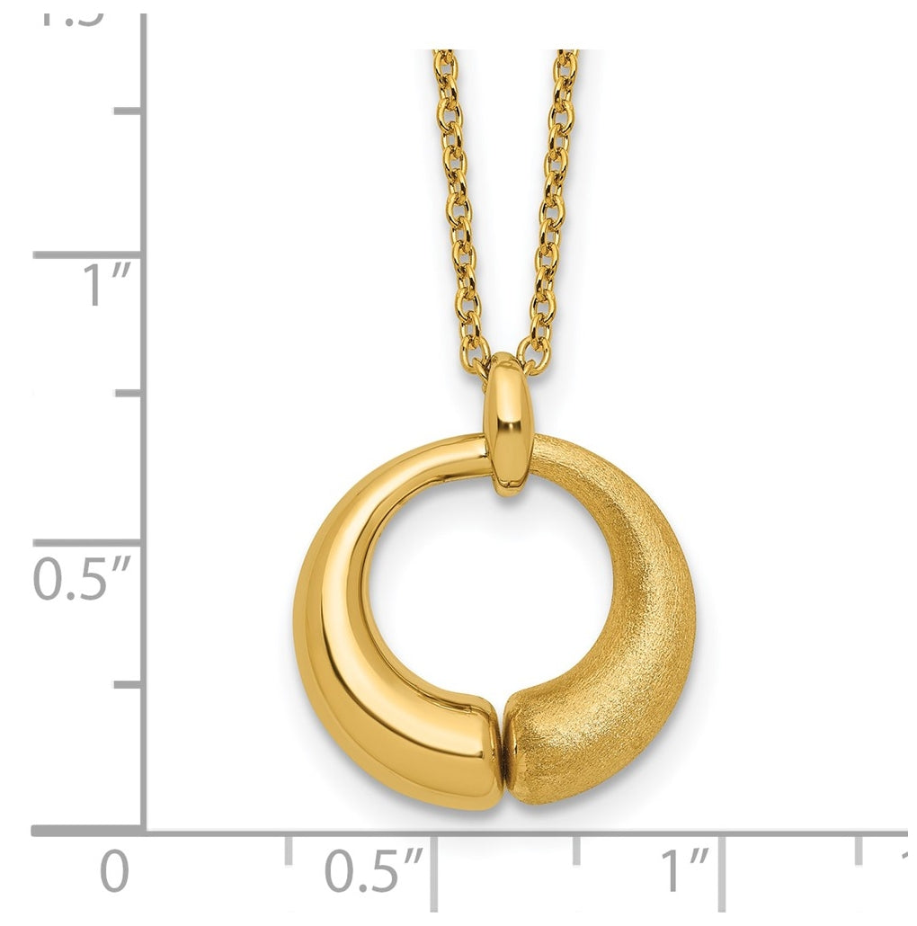 14k Yellow Gold Polished and Brushed Circle Pendant w/2in Ext. Necklace
