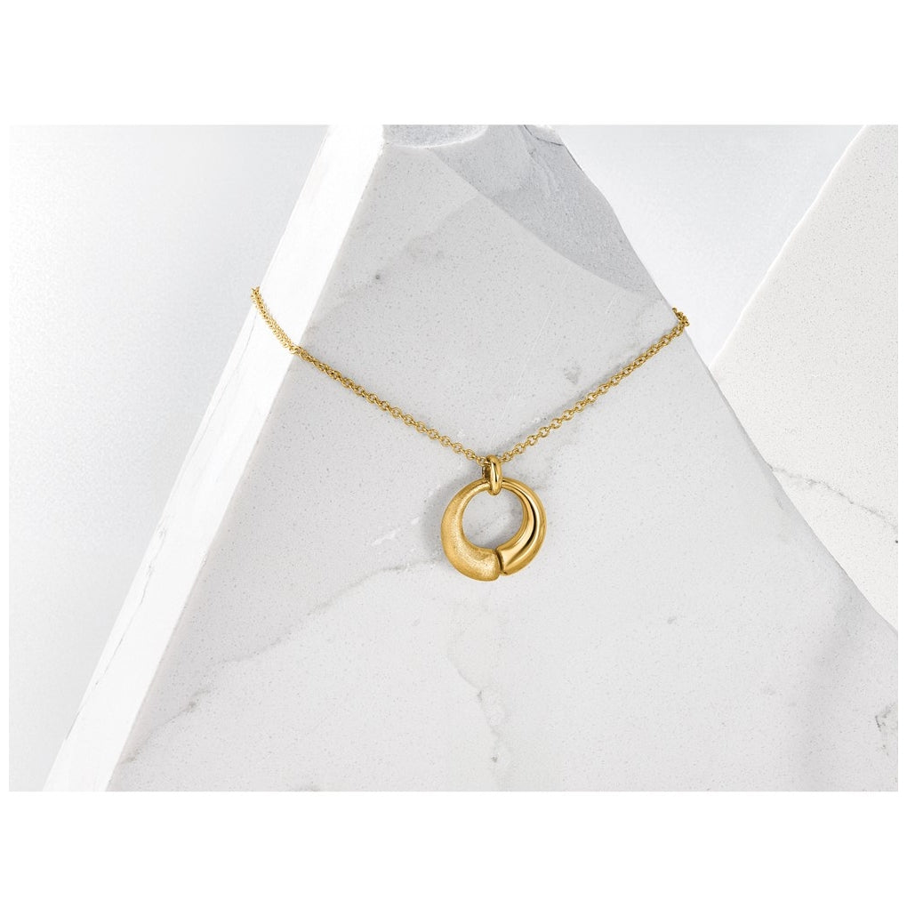 14k Yellow Gold Polished and Brushed Circle Pendant w/2in Ext. Necklace