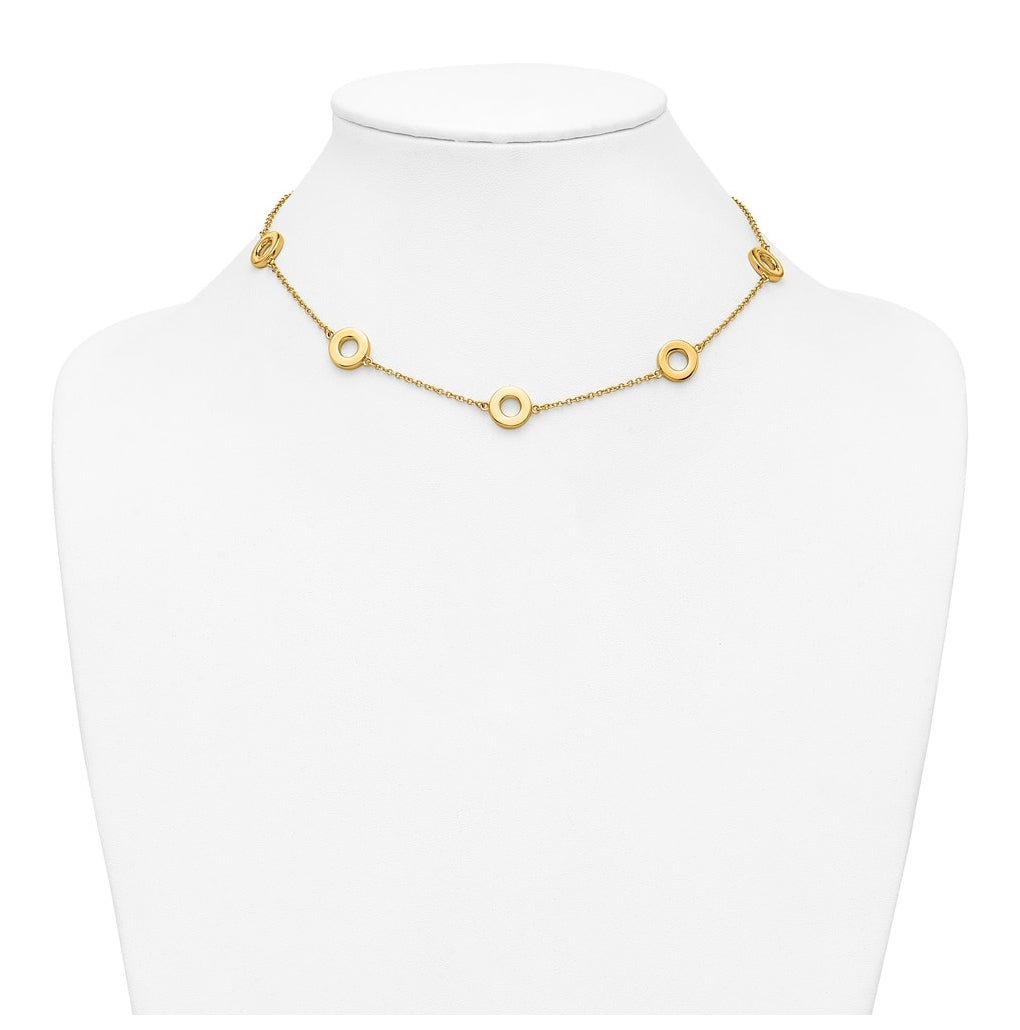 14k Yellow Gold Polished Circle Station with 2in Ext. Necklace